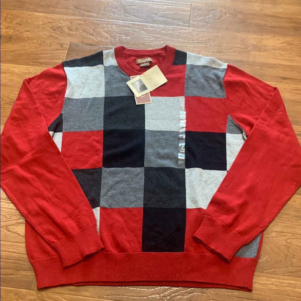 NWT Michael Kors Crimson Holiday Checkerboard Crewneck Sweater